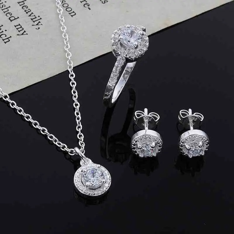100% Pure 925 Sterling Silver Bridal Jewelry Sets Cubic Zircon Necklace