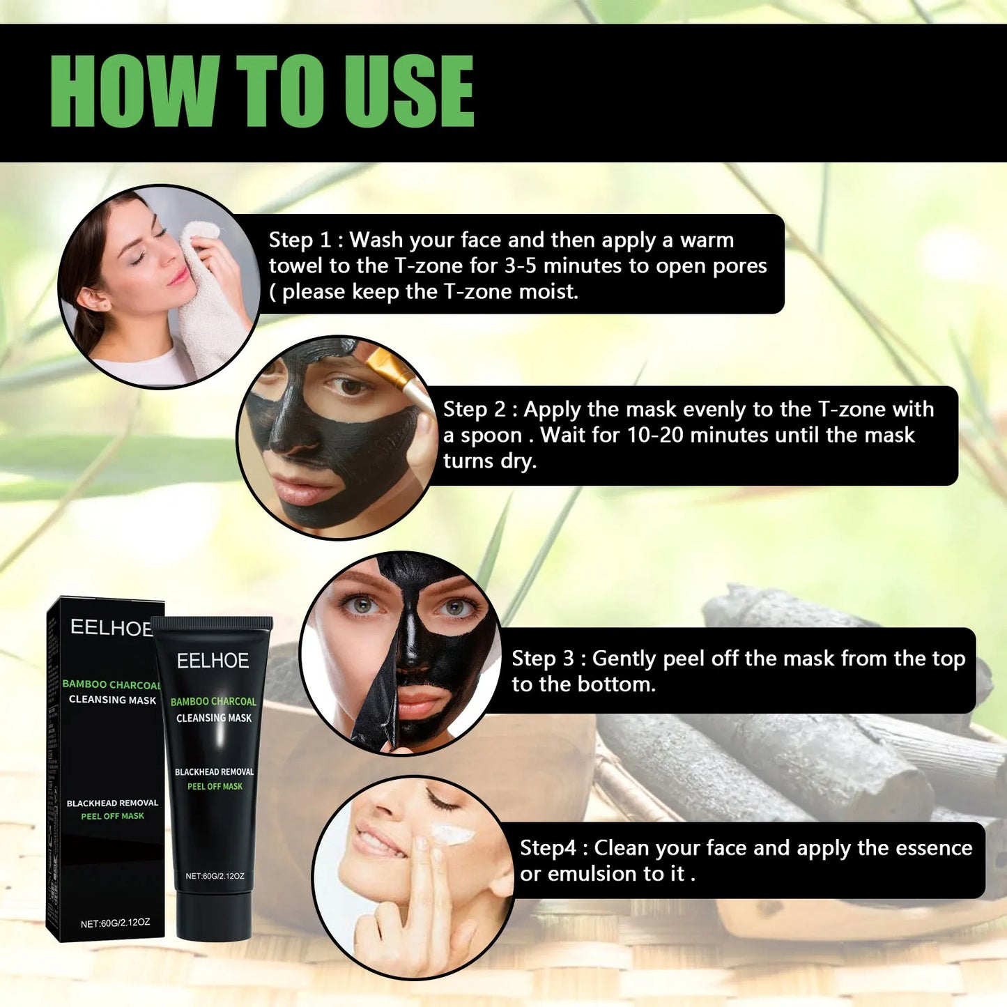 Bamboo Charcoal Tear-off Mask Blackhead Remover Deep Cleanig Purifying