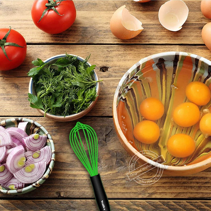 Walfos 3 Pieces Silicone Stainless Steel Wire Whisk - Mixing Bowl Kitchen