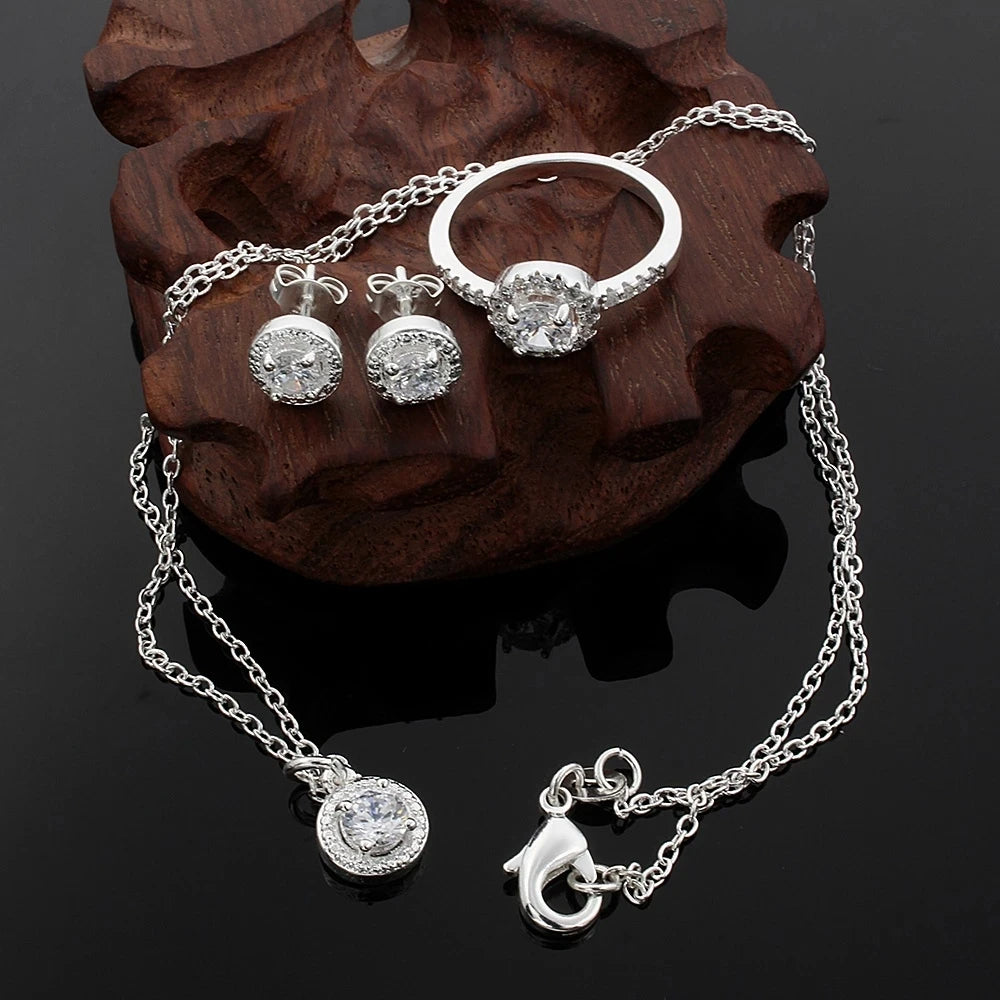100% Pure 925 Sterling Silver Bridal Jewelry Sets Cubic Zircon Necklace