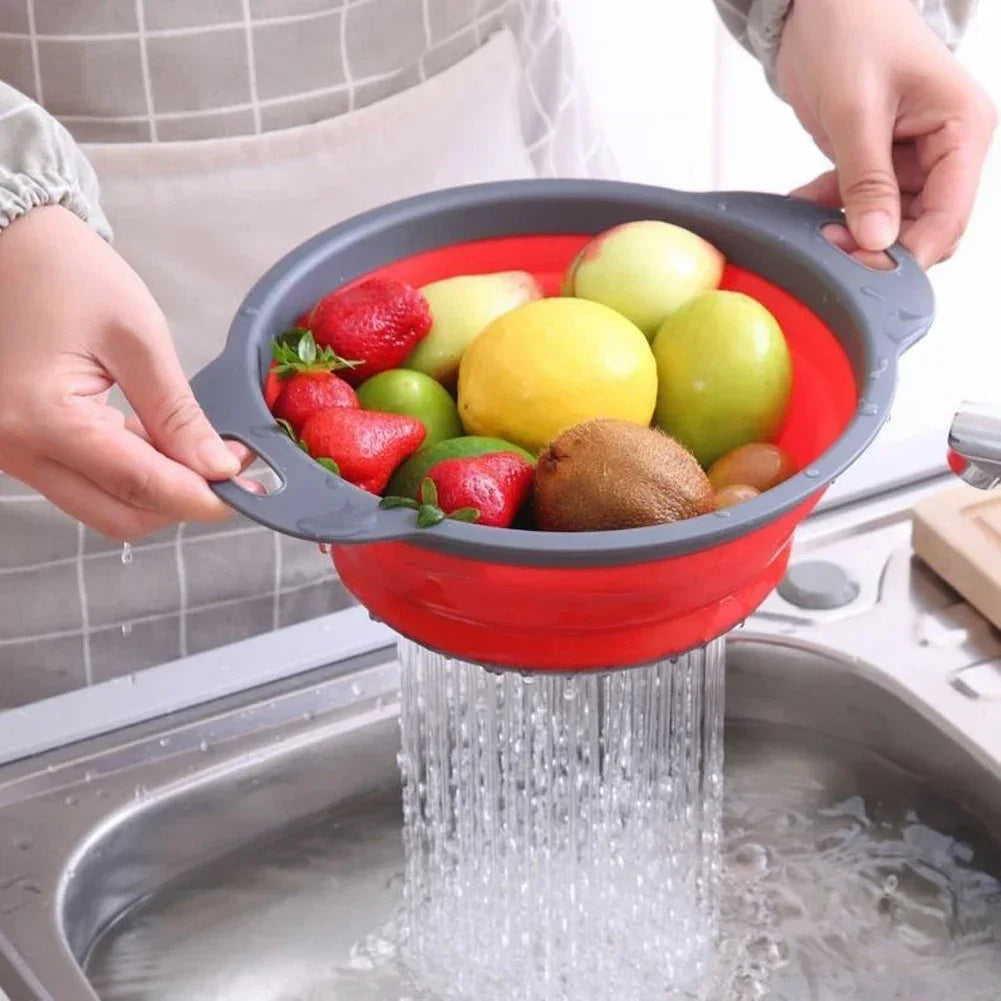 Silicone Folding Drain Basket Fruit Vegetable Washing Basket Foldable