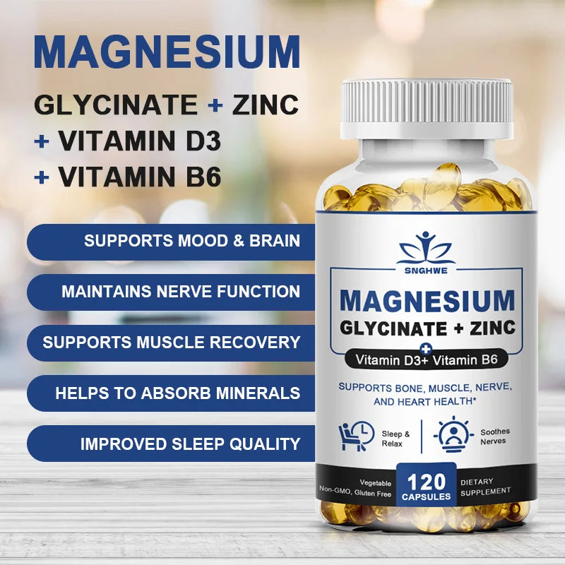 Magnesium Glycinate Capsules with Zinc Dietary Supplement - Suitable for Men and Women Non-GMO