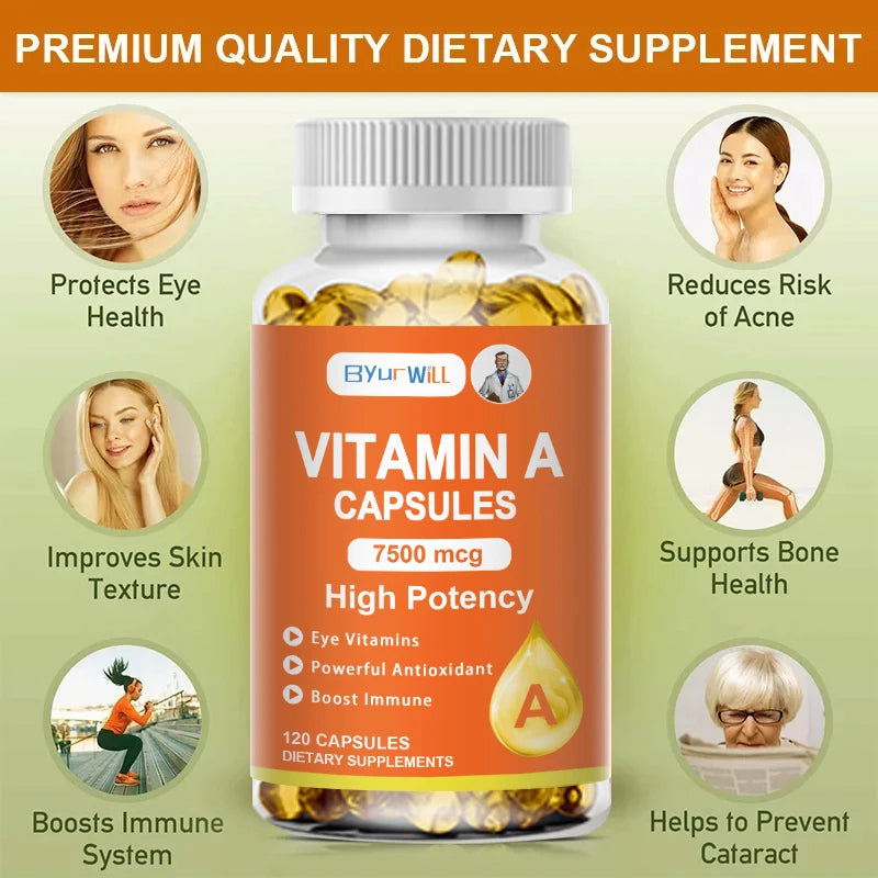 ByurWill Eyes Vitamin A Supplement , 7500mcg, Improve Vision, Resist Fatigue