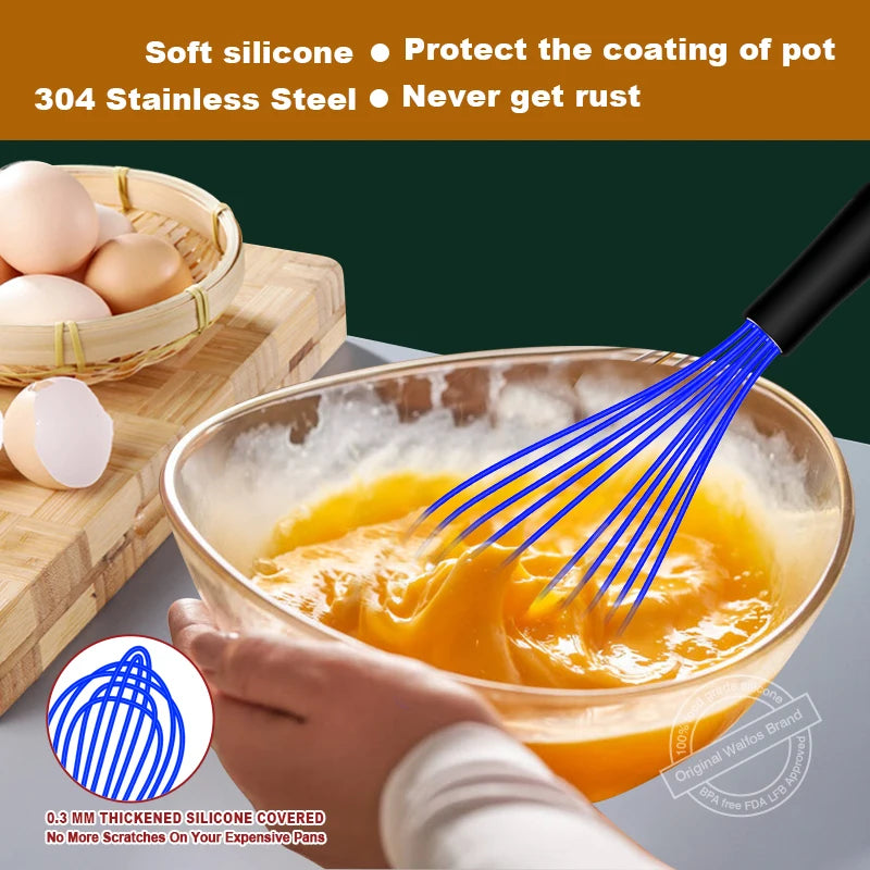 Walfos 3 Pieces Silicone Stainless Steel Wire Whisk - Mixing Bowl Kitchen