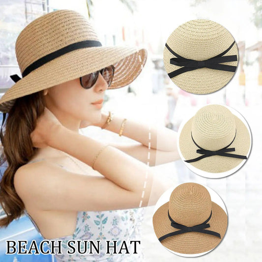 Summer Straw Hat Big Wide Brim Foldable Beach Sun Hat Straw Floppy Sun