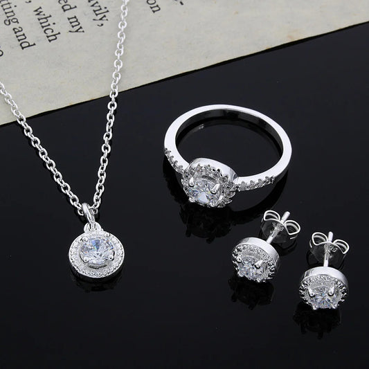 100% Pure 925 Sterling Silver Bridal Jewelry Sets Cubic Zircon Necklace