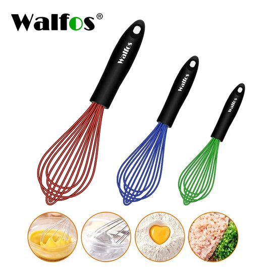 Walfos 3 Pieces Silicone Stainless Steel Wire Whisk - Mixing Bowl Kitchen