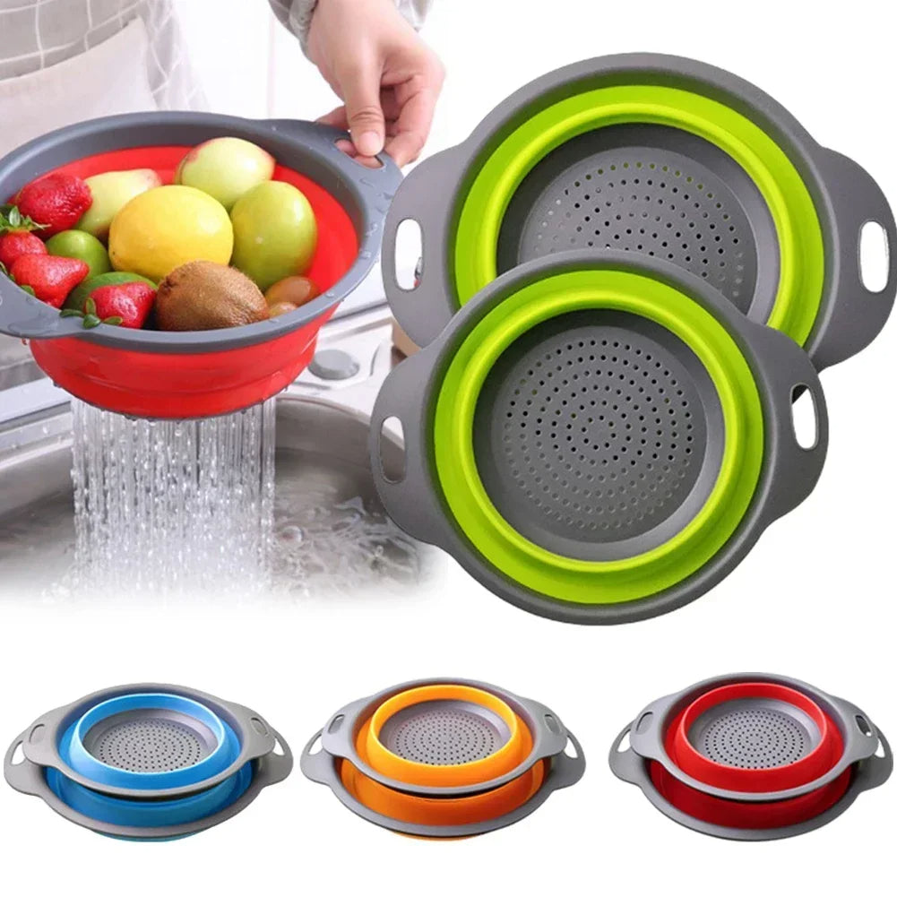 Silicone Folding Drain Basket Fruit Vegetable Washing Basket Foldable