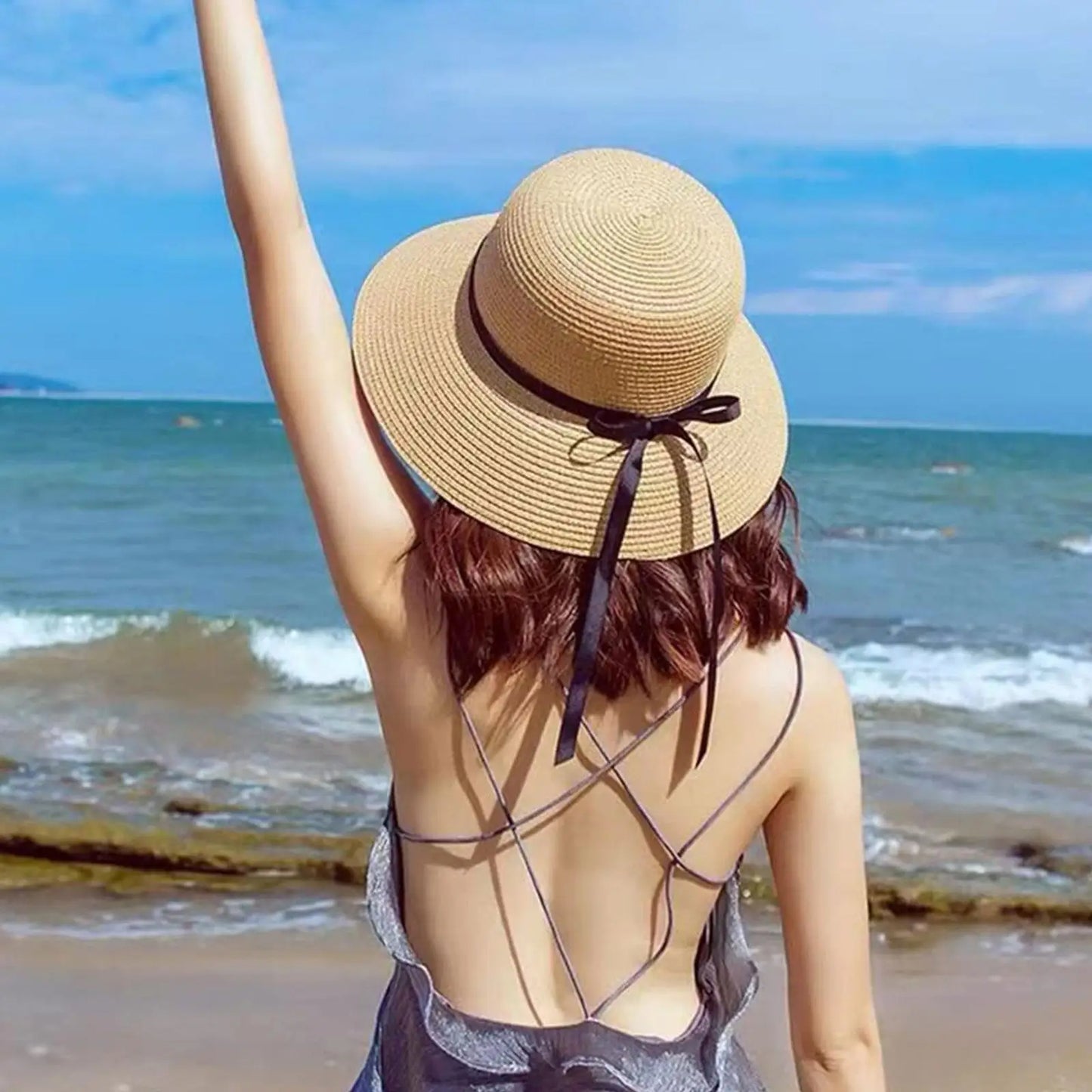 Summer Straw Hat Big Wide Brim Foldable Beach Sun Hat Straw Floppy Sun
