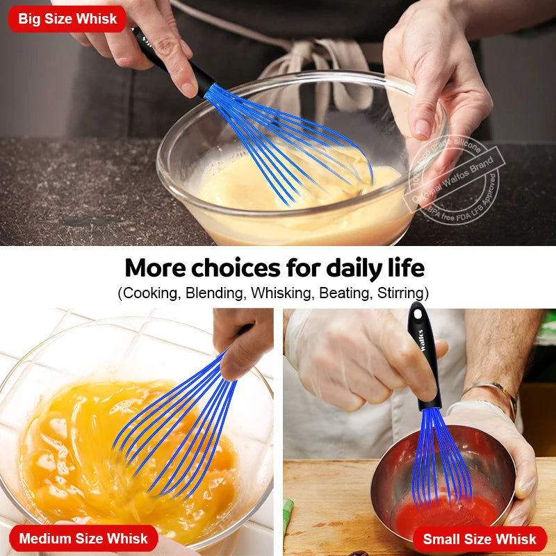 Walfos 3 Pieces Silicone Stainless Steel Wire Whisk - Mixing Bowl Kitchen