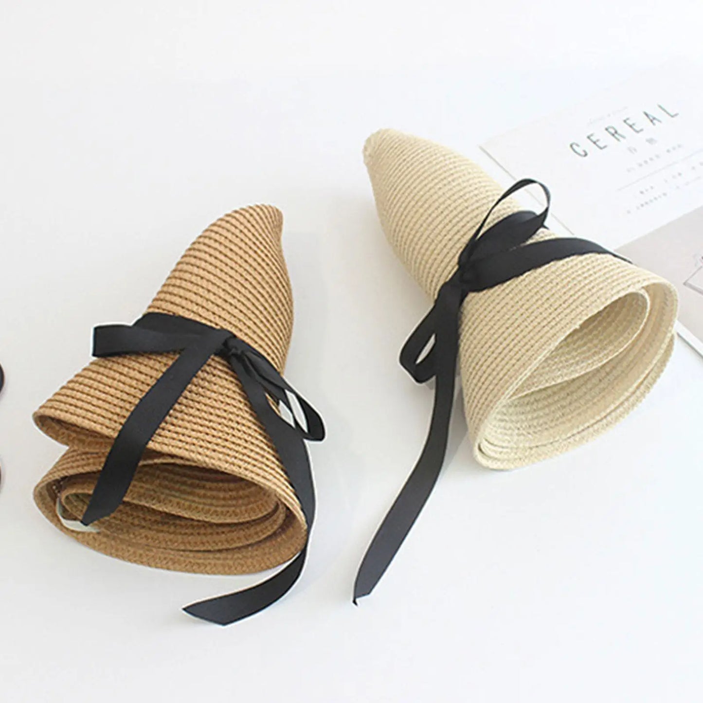 Summer Straw Hat Big Wide Brim Foldable Beach Sun Hat Straw Floppy Sun