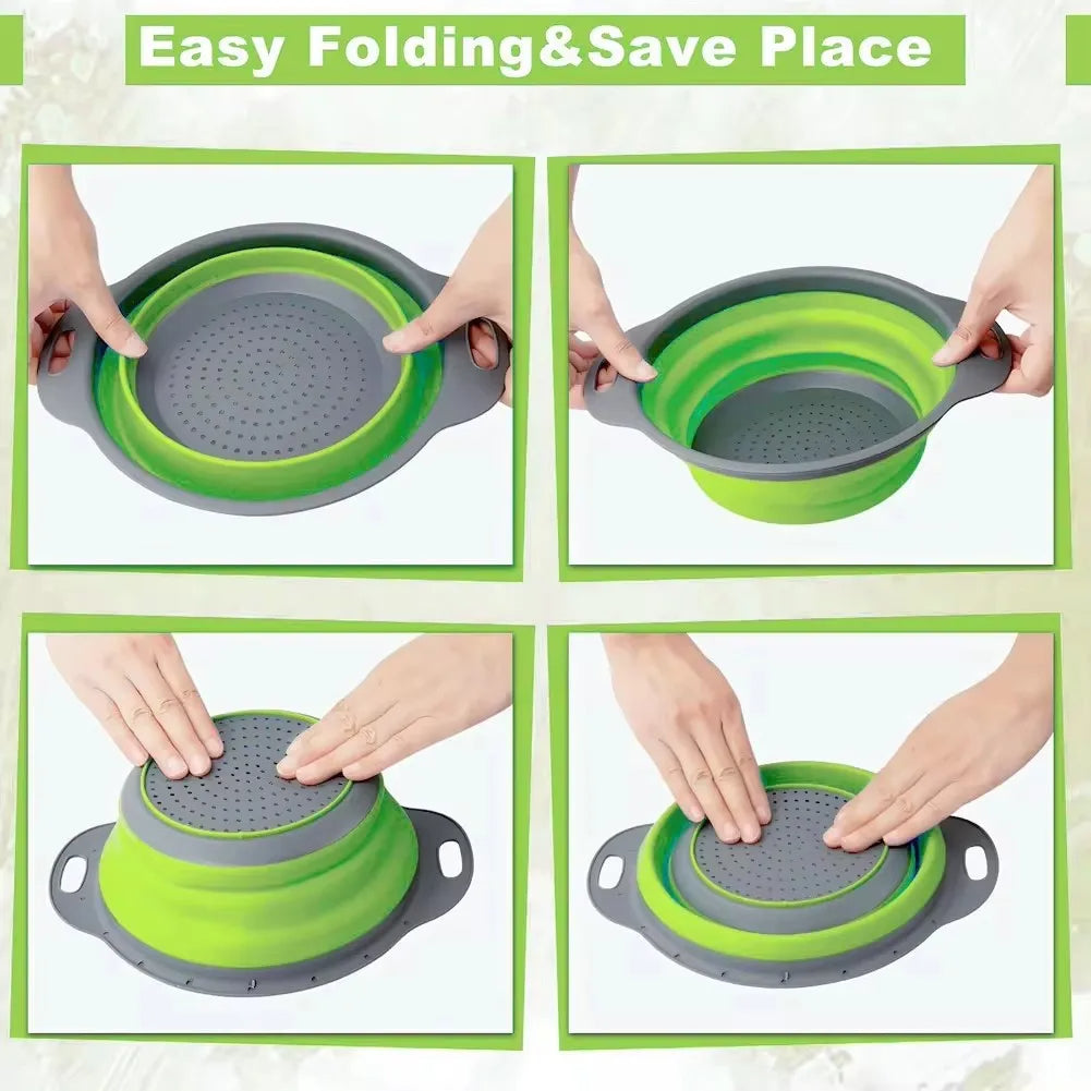 Silicone Folding Drain Basket Fruit Vegetable Washing Basket Foldable